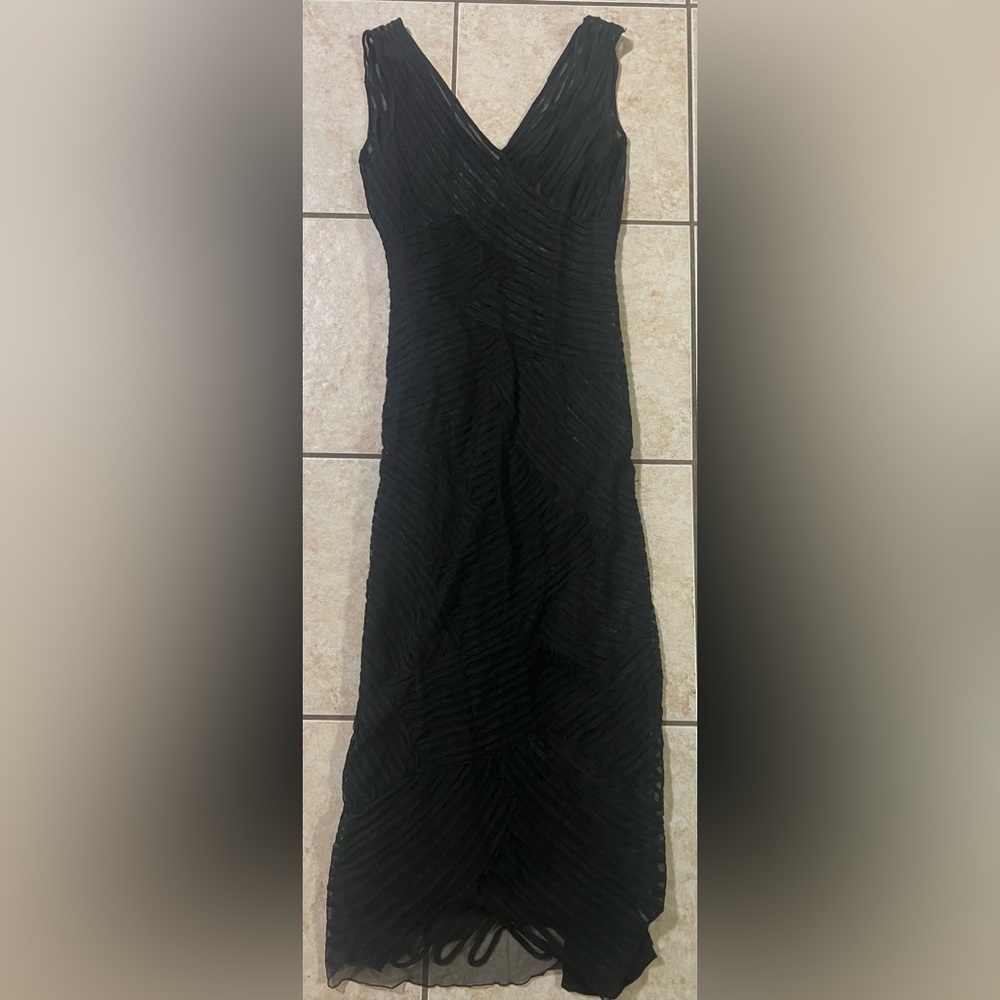 Phase Eight Elegant Sheer Ribbed Black Long dress with slip Special Occasion 4